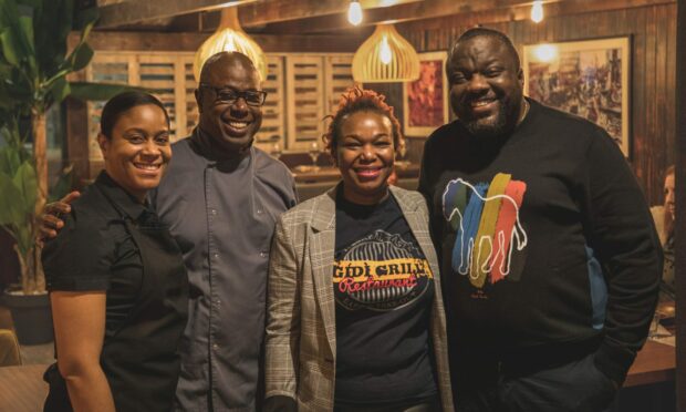 Eniola, centre right, and Mo, right, have brought their West African restaurant Gidi Grill from Dundee to Aberdeen. Image: Gidi Grill