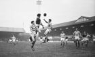 Norrie Davidson scores against Celtic in a 3-2 win at Pittodrie on February 6, 1960. Image: Supplied by Aberdeen FC.