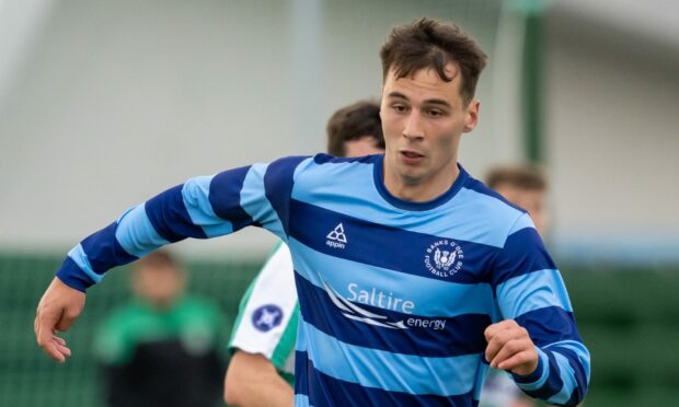 Kacper Lewecki took his first penalty in Banks o' Dee's win against Brora Rangers. Image: Jasperimage