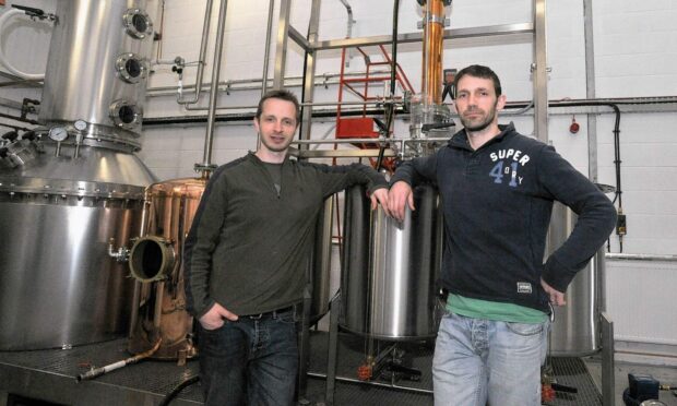 Jim Ewen (right) and his brother John at Dark Matter Distillers in Banchory, Aberdeenshire, when it first launched in 2015. Image: DC Thomson.