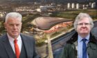 Dave Cormack and Ian Yuill, with proposed Dons stadium at Aberdeen beach in the background.