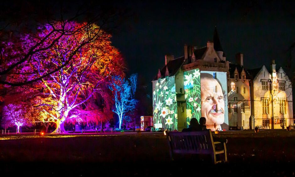 Brodie Estate, Moray, lit up at night.