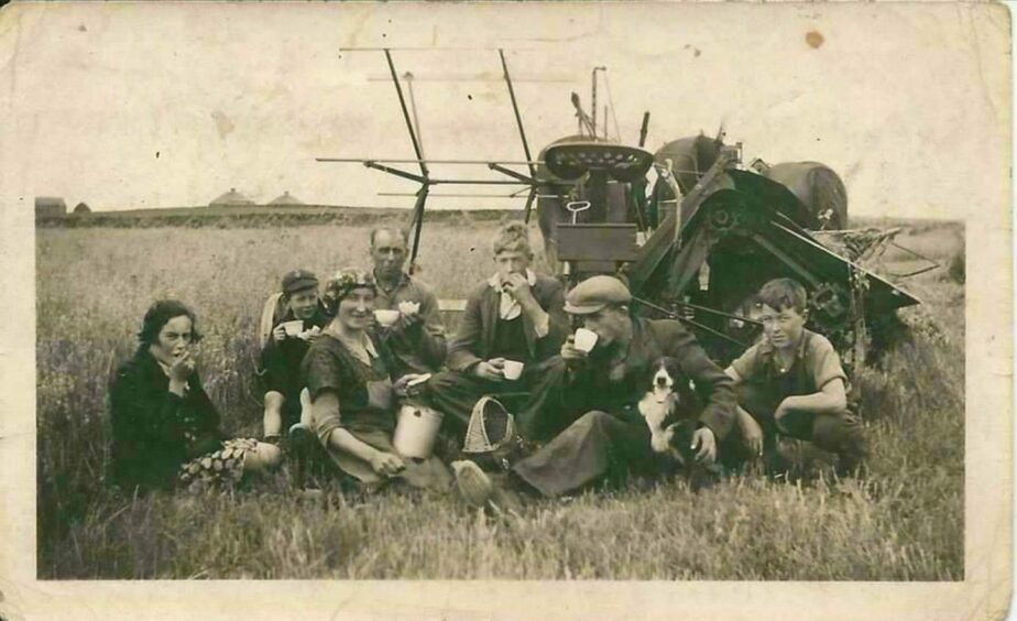 Bunty Robertson, left, with her family in the fields of Murcar.