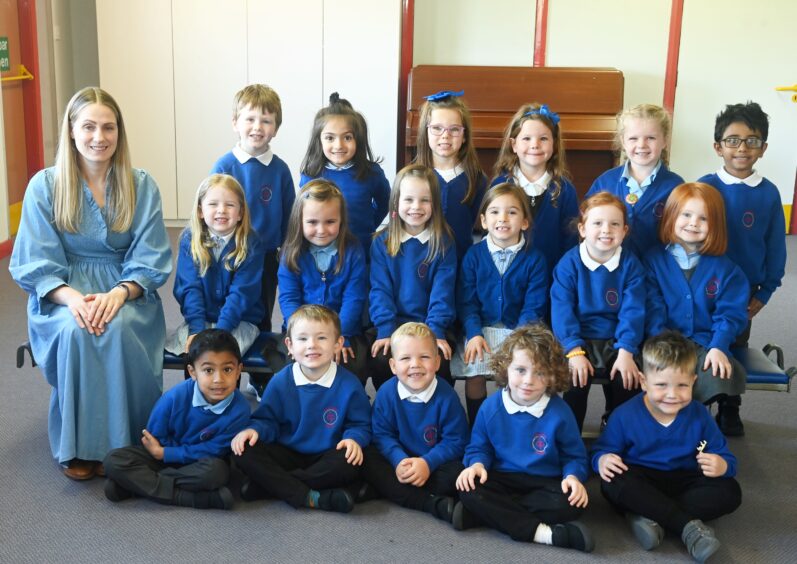 Class P1H at Danestone Primary School with Mrs Henderson.