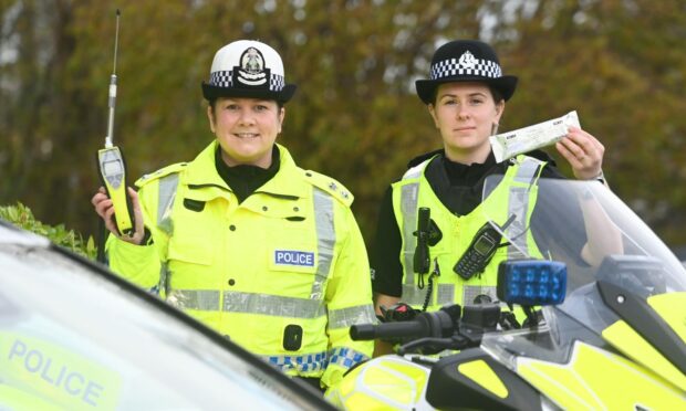 Pictured are from left  Chief Superintendent Louise Blakelock, head of road policing and PC Emily Legge from the local policing team in Inverurie. Image: Chris Sumner/DC Thomson.