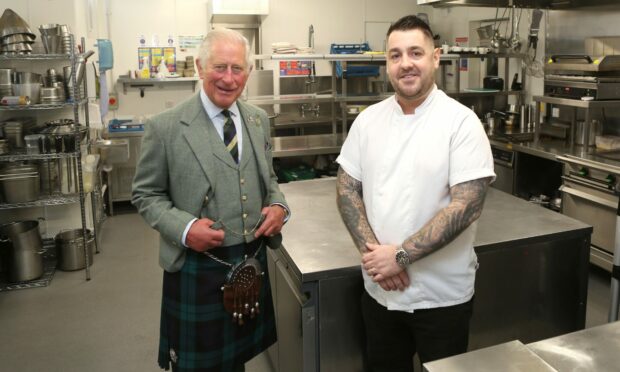 King Charles with Rothesay Rooms executive chef Ross Cochrane at the Ballater restaurant. Image: The Prince's Foundation