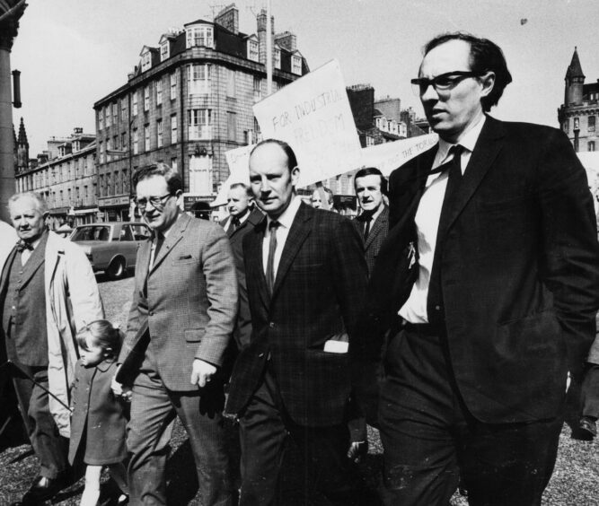 Donald Dewar in Aberdeen, marching in the May Day parade