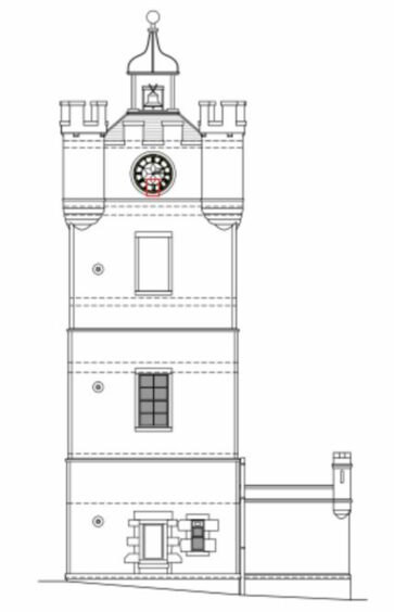 A drawing impression of where Wi-Fi access points will be installed at Dufftown clocktower.