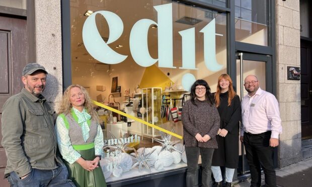 Peter Baxter from Deemouth Artist Studios (DAS), co-director of Look Again - Sally Reaper, Jo Muir of DAS, Claire Bruce from Look Again and Bon Accord centre manager - Craig Stevenson . Image: Gray's School of Art.