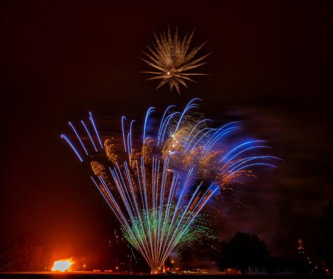 Colourful fireworks display in Elgin.