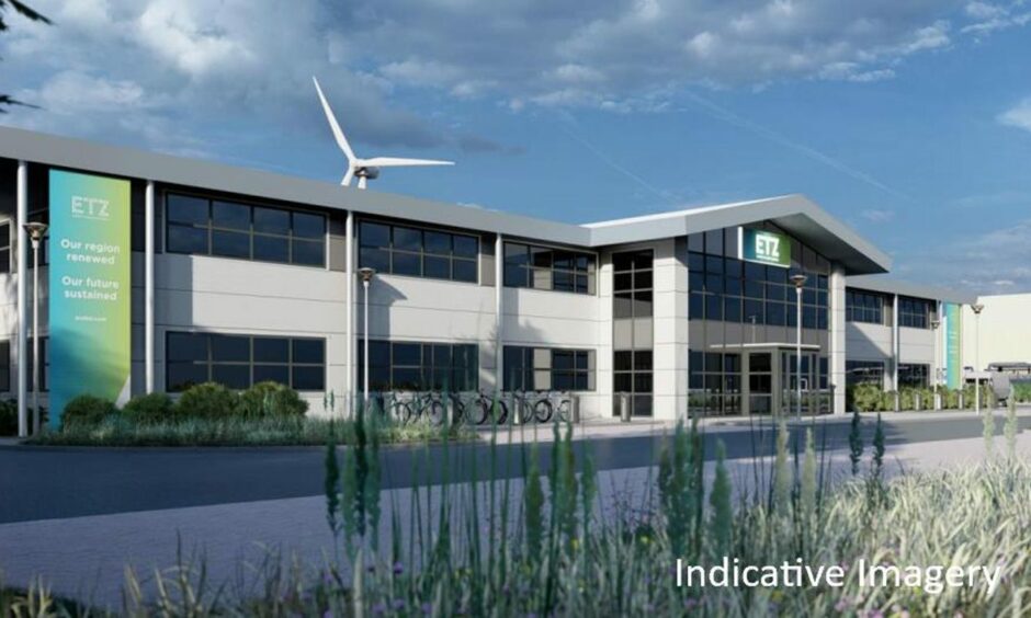 An artists impression of the Floating Offshore Wind Innovation Centre at the old Richard Irvin building in Altens.