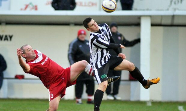 Stuart Golabek, left, in action for Brora during his playing career.