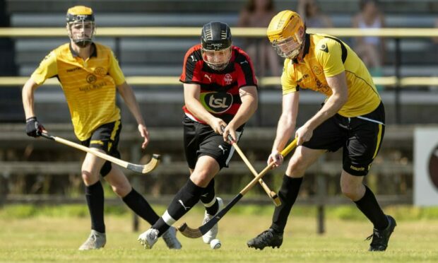 Oban Camanachd's Daniel MacCuish on the attack against Fort William. Image: Neil Paterson.