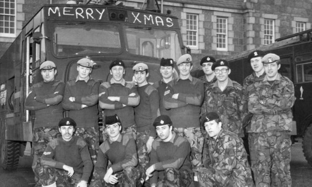 Firefighting troops decorated their Green Goddess, but Christmas 1977 for them was spent on duty at Bridge of Don Barracks on fire stand-by. Image: AJL