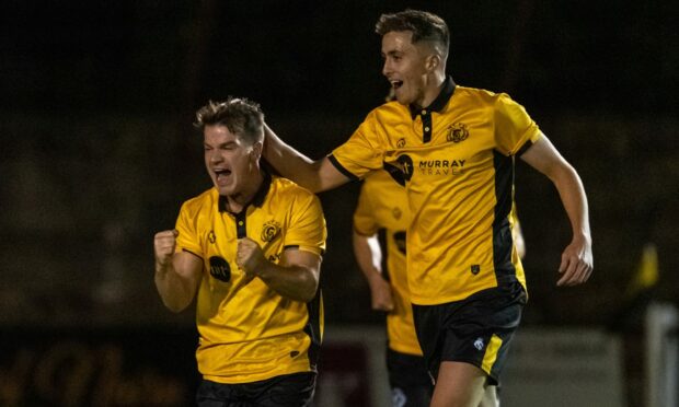 Conor Gethins, left, netted his 200th Nairn goal at the weekend.