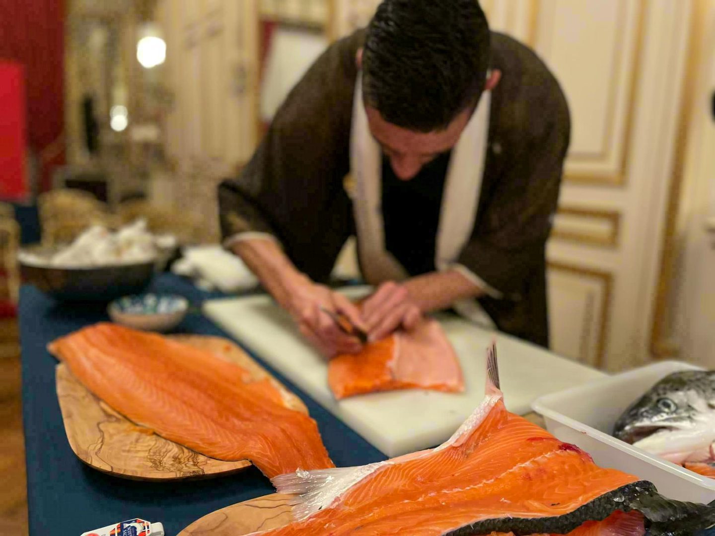Chef Hirose Abe with salmon