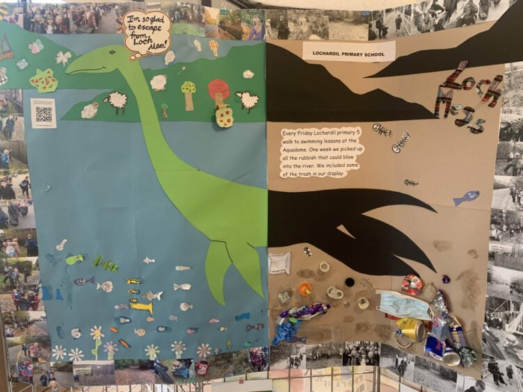 Lochardil Primary pupils created an installation Loch Ness/Loch Mess", using trash they collected from their river. Photo by Garrett Stell/DC Thomson