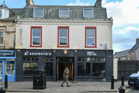 The outside of Badenoch's bar and restaurant where the sign is visible above the door