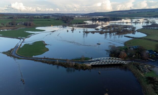 Fields flooded near Kintore in November last year. Image: Kenny Elrick/DC Thomson