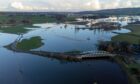 Drone images show the scale of flooding at Kintore, along the River Don. Image: Kenny Elrick/ DC Thomson.