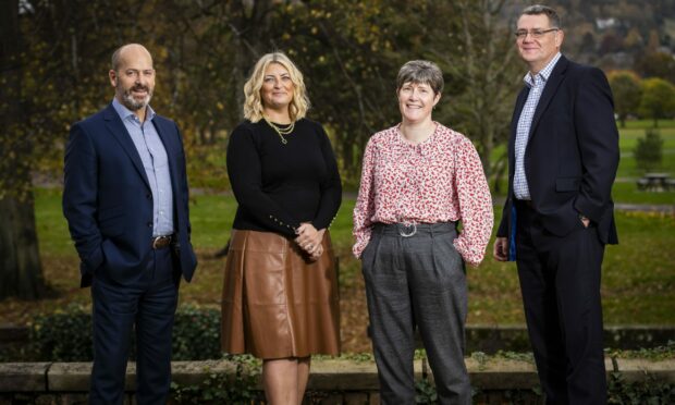 From left, Space Solutions senior management Steve Judge, founder and chairman; Victoria Walker, business development director, Teresa Thomson, finance and support services director, and Jim Mathieson, group managing director. Image: Roddie Scott Photography