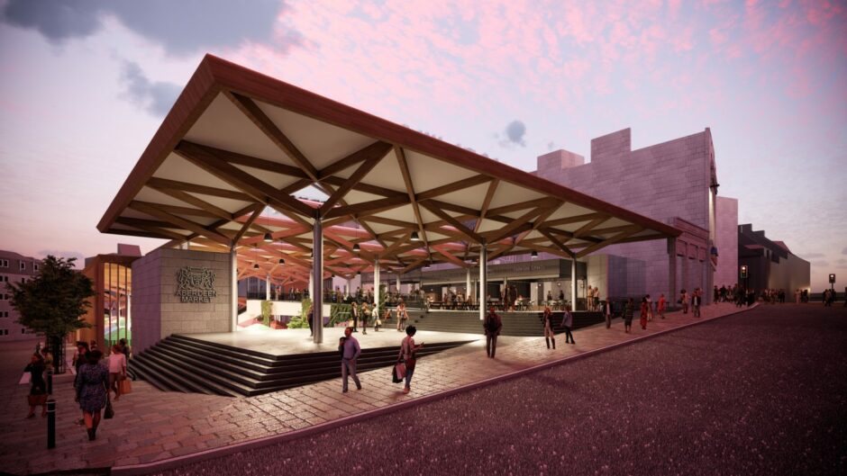 A concept image of how the new Aberdeen market - boosted with millions in UK Government funding - could look from Market Street. Image: Aberdeen City Council.