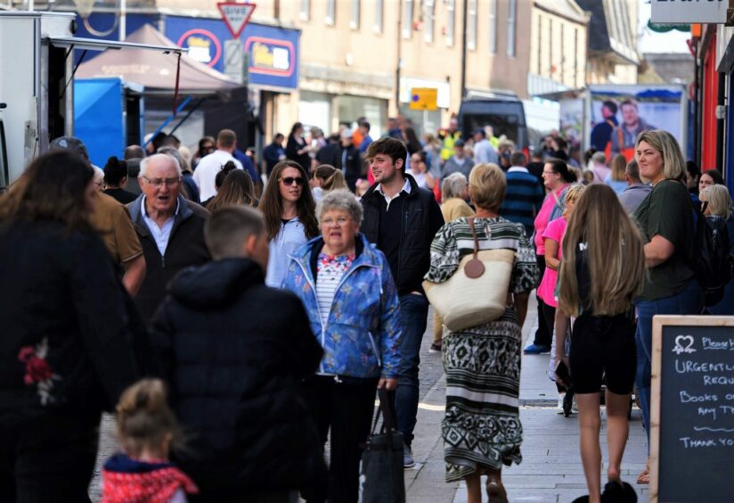 People at the Peterhead farmers' market in Aberdeenshire.