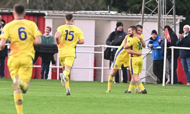 Buckie celebrate their second goal against Formartine United. Image: Paul Glendell/ DC Thomson.