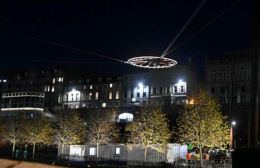 The halo light in Union Terrace Gardens lit for the first time at night on October 31. 