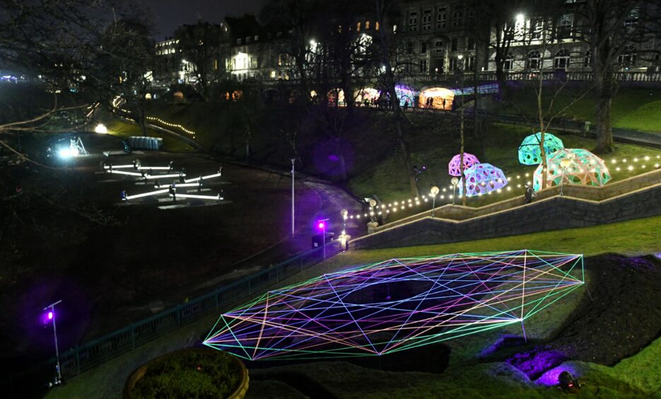 Spectra lit up the Union Terrace Gardens lawn in 2018. Image: Kami Thomson/DC Thomson.