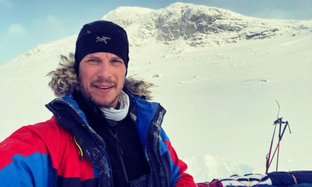 Ben Weber by snowy alps as he prepares to ski to the South Pole to raise funds for cancer research in memory of his mum