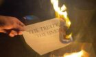 Salvo burned copies of the Act of Union to mark bonfire night. Picture supplied by Salvo.