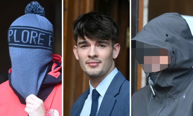 Cian Galbraith, middle, with his two co-accused leaving court.