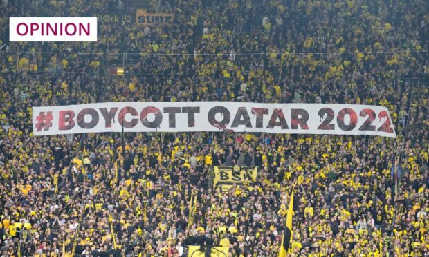 German football fans show their disapproval of the Qatar World Cup during a match in Dortmund (Image: Martin Meissner/AP/Shutterstock)