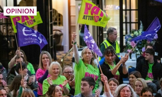 Teachers from across Aberdeen and Aberdeenshire take part in an EIS Union rally at the Beach Ballroom (Image: Kami Thomson/DC Thomson)