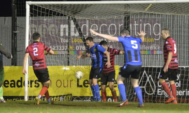 Huntly score their second goal against Inverurie Locos in the Aberdeenshire Shield, Brodie Allen, not in picture, got the goal.