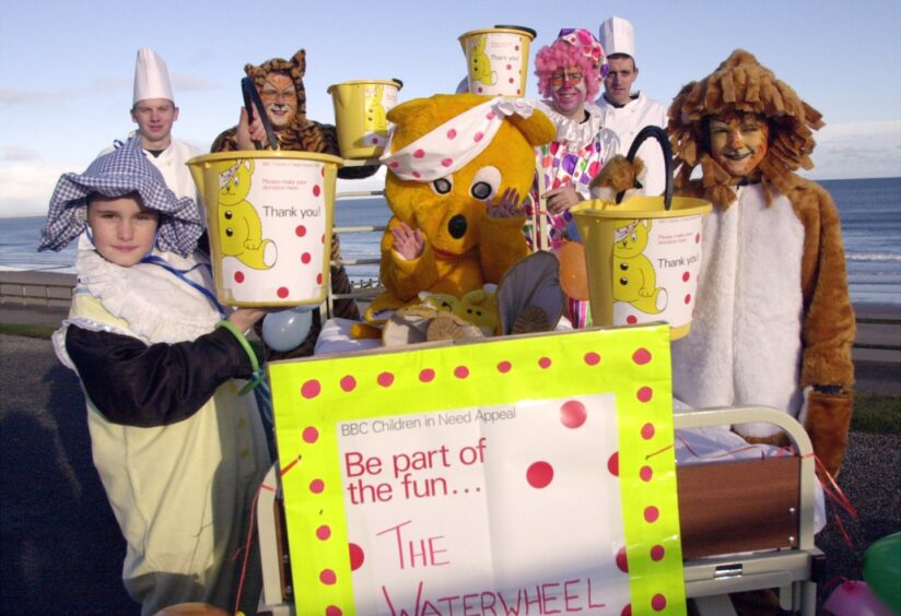 Children dressed in various costumes raising money for Children In Need
