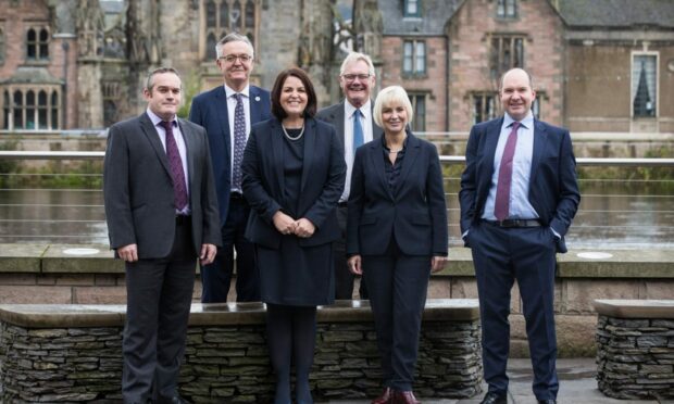 L-R: Iain McDonald, director; Kirk Tudhope, partner; Victoria Leslie, partner; Joe Duncan, partner; Jennifer Young, managing partner and Findlay Boyd, partner. Image: Ledingham Chalmers