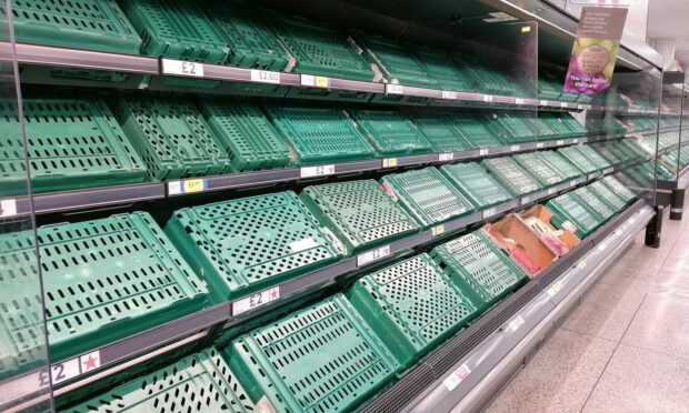 Supermarket shelves in Lerwick are bare after four days of ferry cancellations. Picture: Shetland News