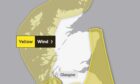 Two yellow weather warning are in place across the north of Scotland. Image: Met Office/ Google.