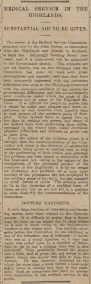 an article from The Aberdeen Journal reporting on the creation of a medical service in the Highlands and Islands