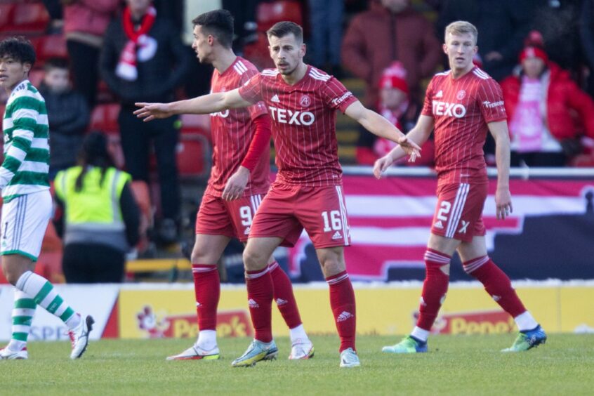 Aberdeen midfielder Ylber Ramadani against Celtic. Image: Stephen Dobson/ProSports/Shutterstock (13671489ca)