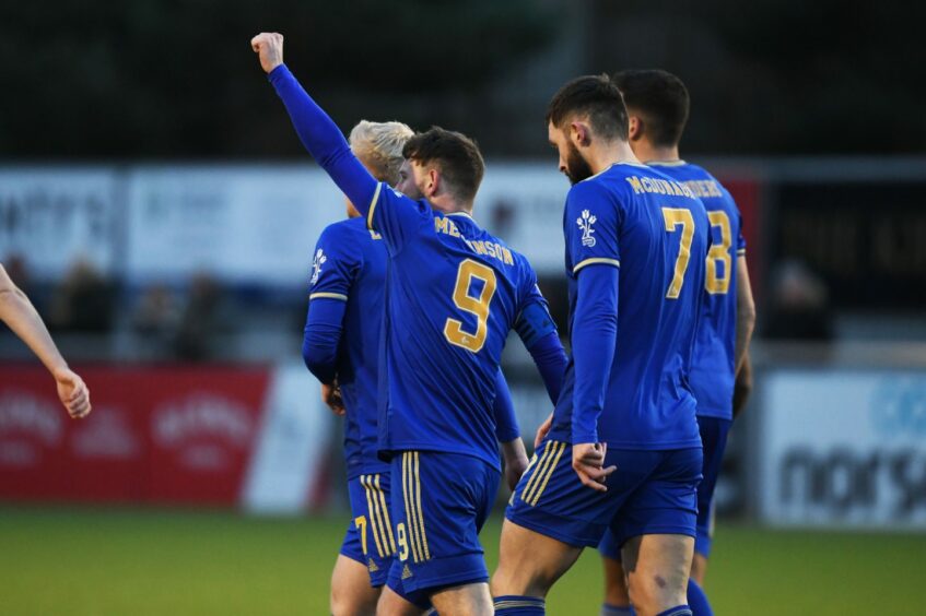 Cove Rangers captain Mitch Megginson celebrates scoring the only goal of the game. Image: SNS