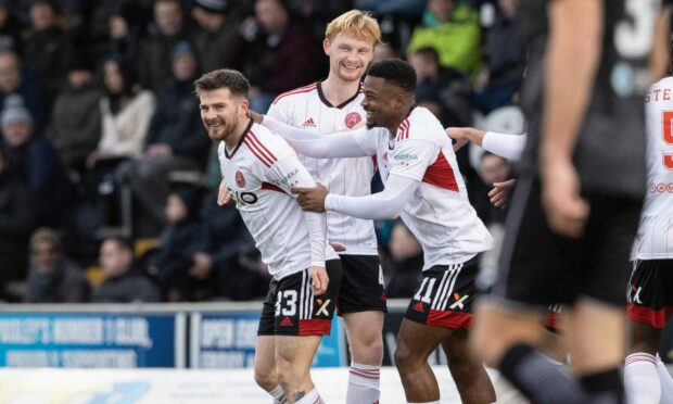 Aberdeen's Matty Kennedy celebrates putting Aberdeen ahead against St Mirren.(Photo by Alan Harvey / SNS Group)