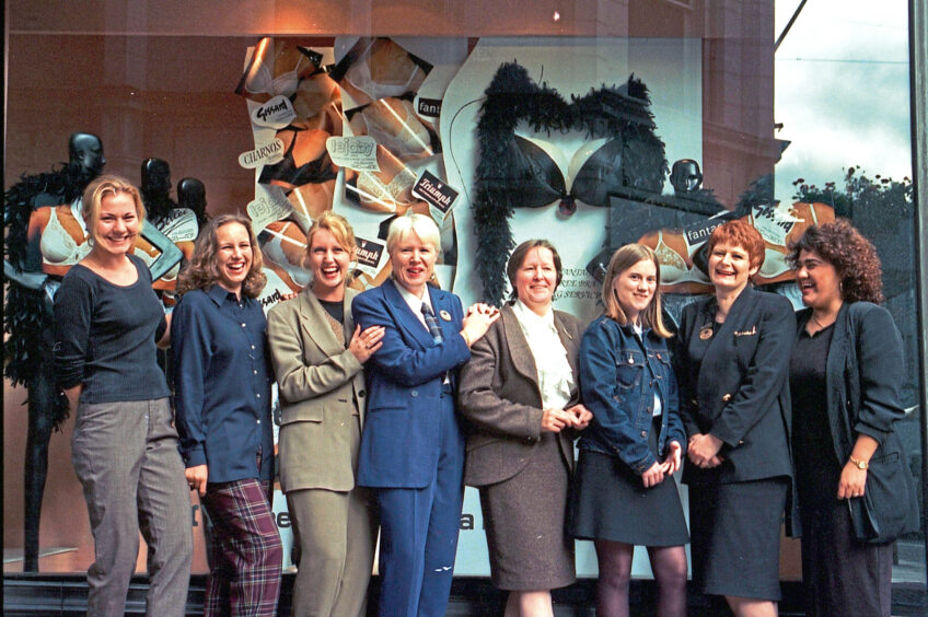 1994 - Staff at E&M - Paula, Christine, Lesley, Jean, Tessa, Fiona, Karen and Judy - pose outside the department store. 