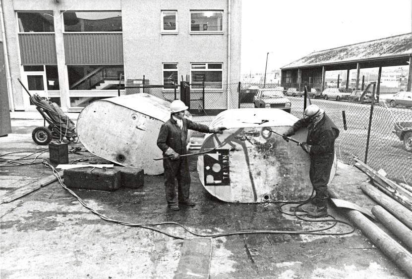 1981 - Anchor buoys being repaired by Kestrel Engineering. 