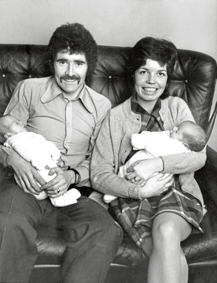 1972 - Aberdeen FC captain and wife Kathleen with their twin sons Anthony and Nicholas who were in the family home for the first time.
