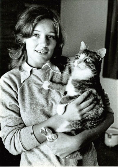 1984 - Heather Gullon with Taggart the much-loved cat.