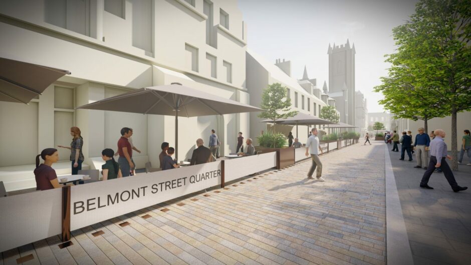 Design images showing how Belmont Street could look like when the Belmont Quarter revamp is completed. 