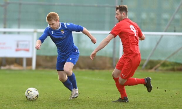 Stoneywood Parkvale's Dean Still, right, and Ellon United's Sam Harrison. Image: Chris Sumner